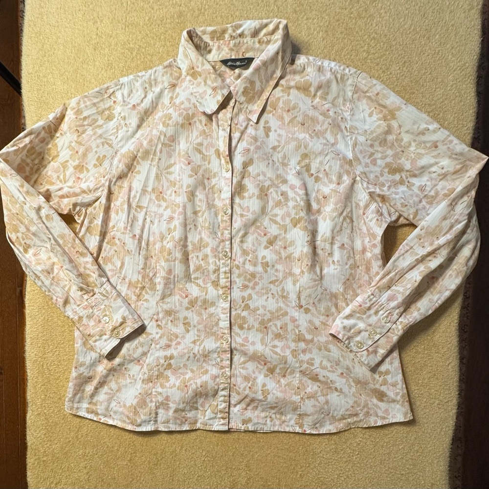 Eddie Bauer Women's Cream and Tan Button Down Shirt - Picture 1 of 6